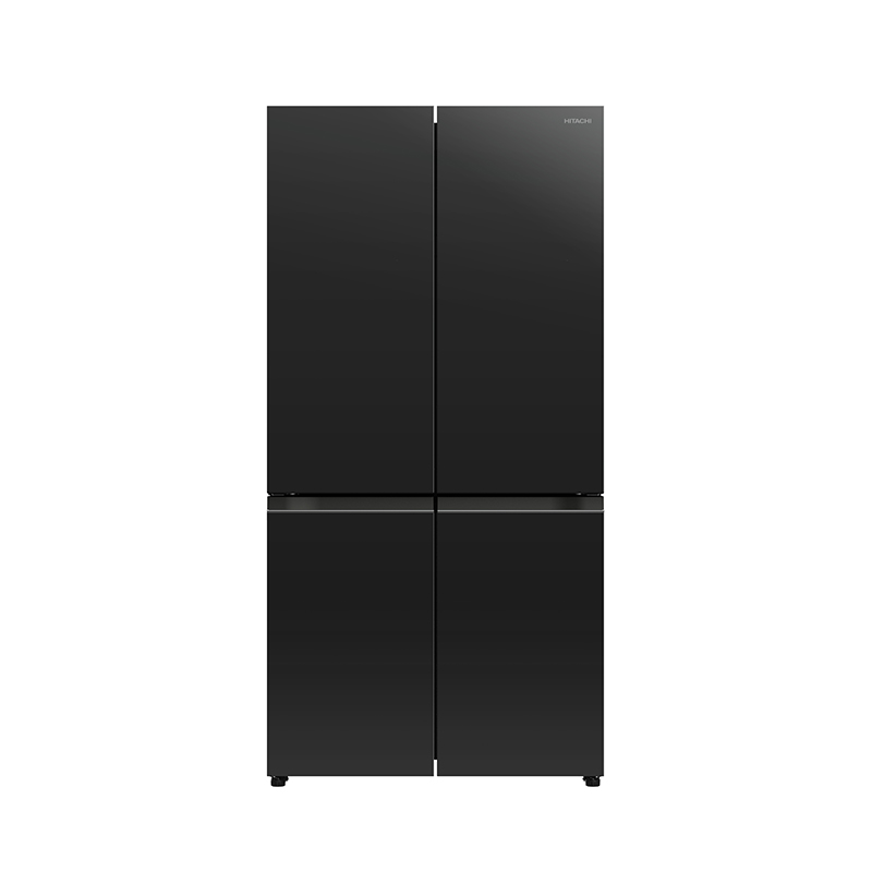 Black Hitachi 560-liter net capacity 4-door French bottom freezer refrigerator, model RWB640PPV1 GCK.