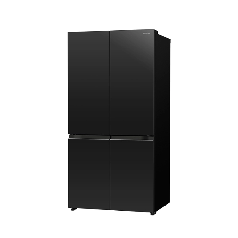 Black Hitachi 560-liter net capacity 4-door French bottom freezer refrigerator, model RWB640PPV1 GCK.