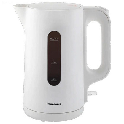 Panasonic NC-K101 1.7 Liter white electric water kettle resting on its base.
