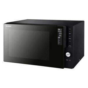 Front view of the SHARP R-28CNK Microwave Oven showing the control panel and glass door.