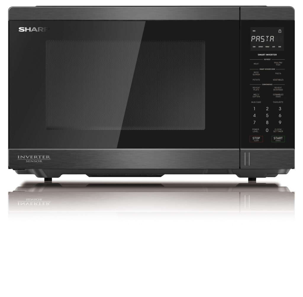SHARP R-34SI-BS Microwave Oven displaying its digital keypad and exterior finish.